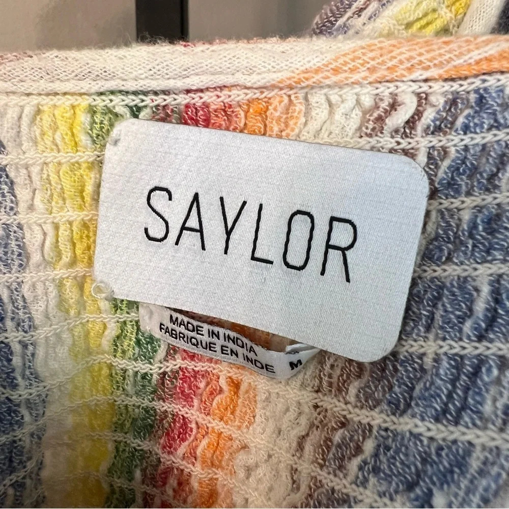 SAYLOR Alma Rainbow Ruffle Mini Dress Multicolor Stripes Medium Colorful Beachy - Picture 3 of 6